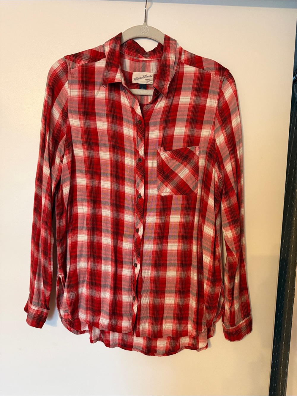 Universal Thread Red and White Plaid Button-Down Shirt